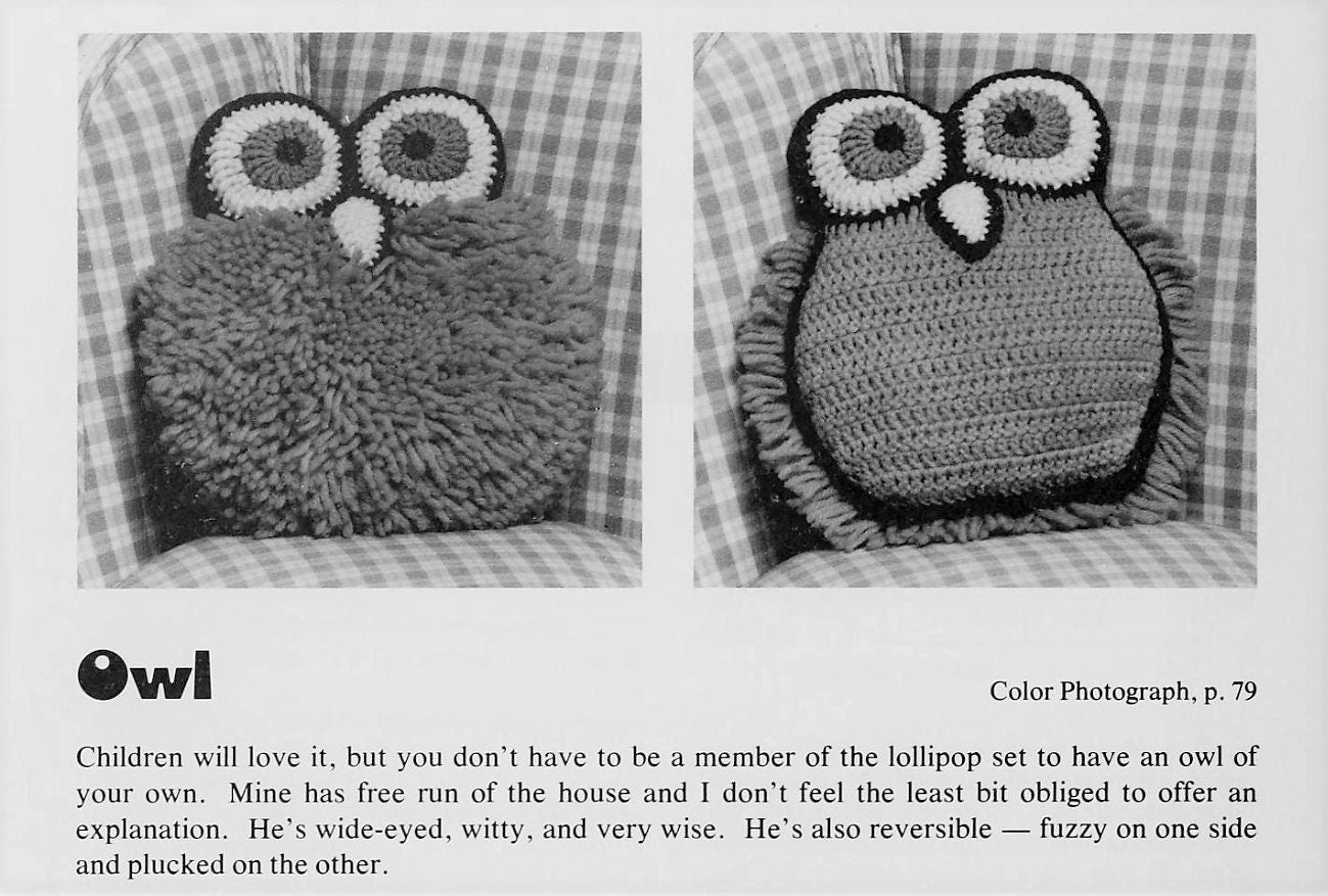 Vintage Crochet Pattern 10" Boho Mod Owl Pillow PDF Instant Digital Download Retro 70s Owl Cushion Double Sided 4 Ply