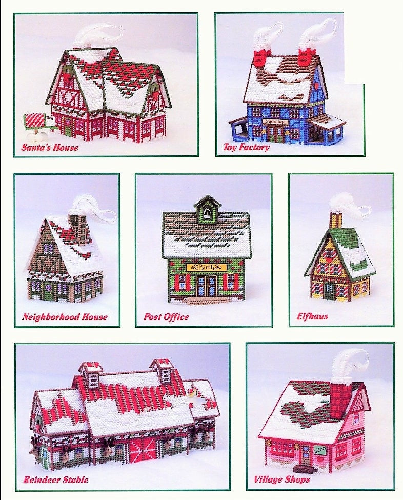 Vintage Plastic Canvas Pattern Santas Village Snowy Christmas Town PDF Instant Digital Download Holiday North Pole Neighborhood Display