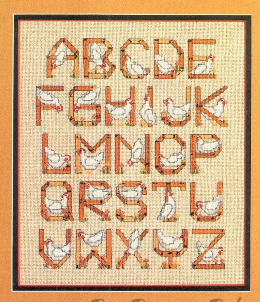 Vintage Cross Stitch Pattern Farm Animal Alphabet Samplers Cow Pig and Chicken ABCs PDF Instant Digital Download Barnyard Font Embroidery