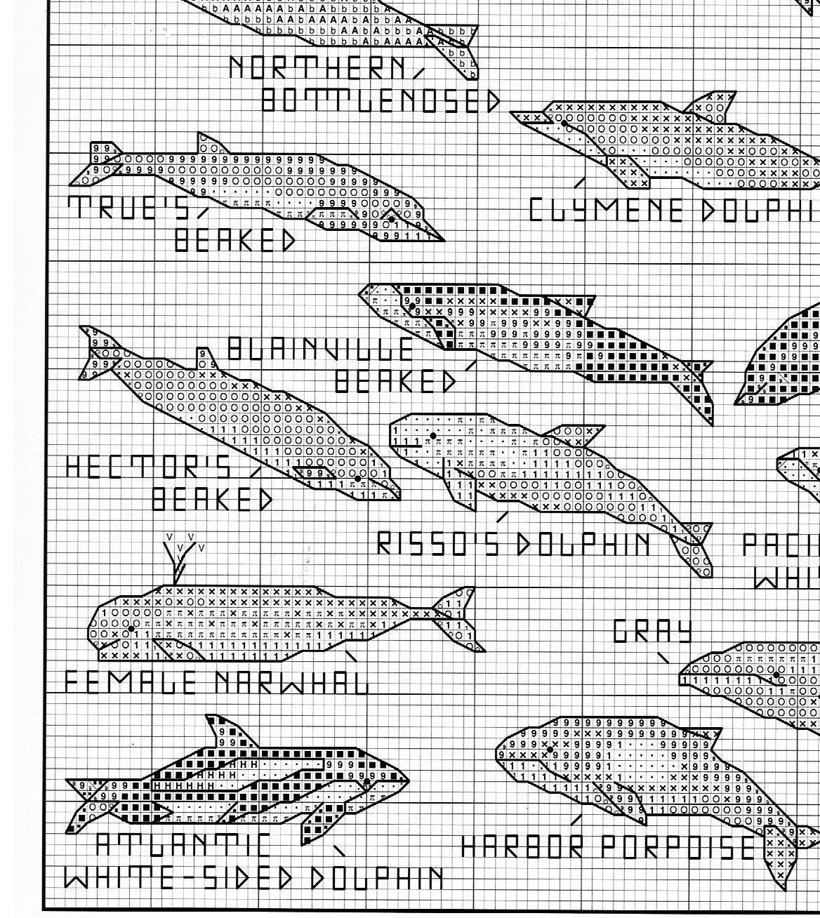 Vintage Cross Stitch Patterns Mini Marine Animals Motifs Dolphins Whales Beluga Narwhal PDF Instant Digital Download Ocean Embroidery A1