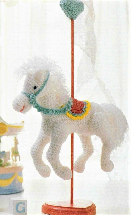 Vintage Crochet Pattern 10" Carnival Carousel Horse PDF Instant Digital Download Plush Merry Go Round Ride Amigurumi 10 Ply