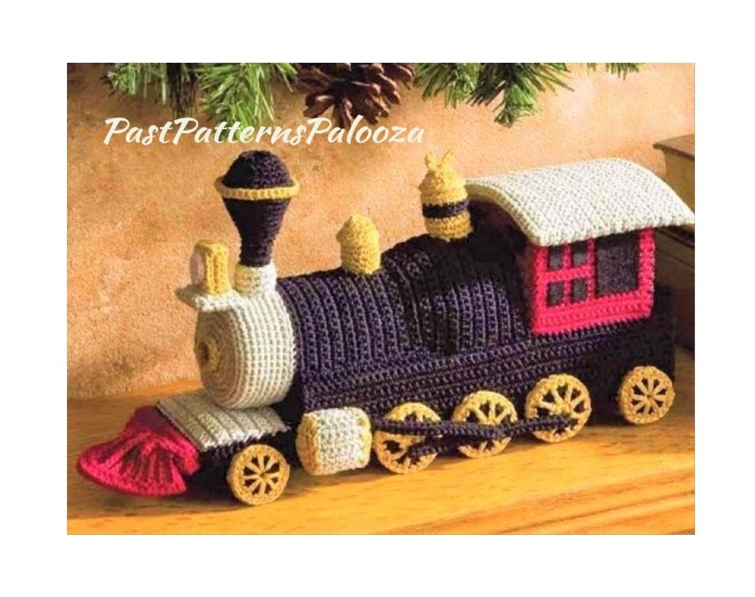 Vintage Crochet Pattern Train Engine Soft Toy 12x4 Inches PDF Instant Digital Download Amigurumi Locomotive Cotton Thread No. 10