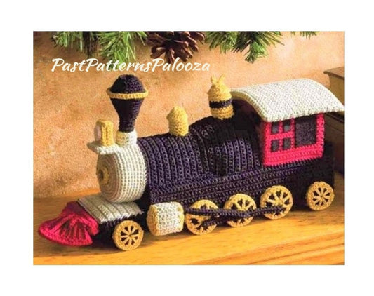 Vintage Crochet Pattern Train Engine Soft Toy 12x4 Inches PDF Instant Digital Download Amigurumi Locomotive Cotton Thread No. 10