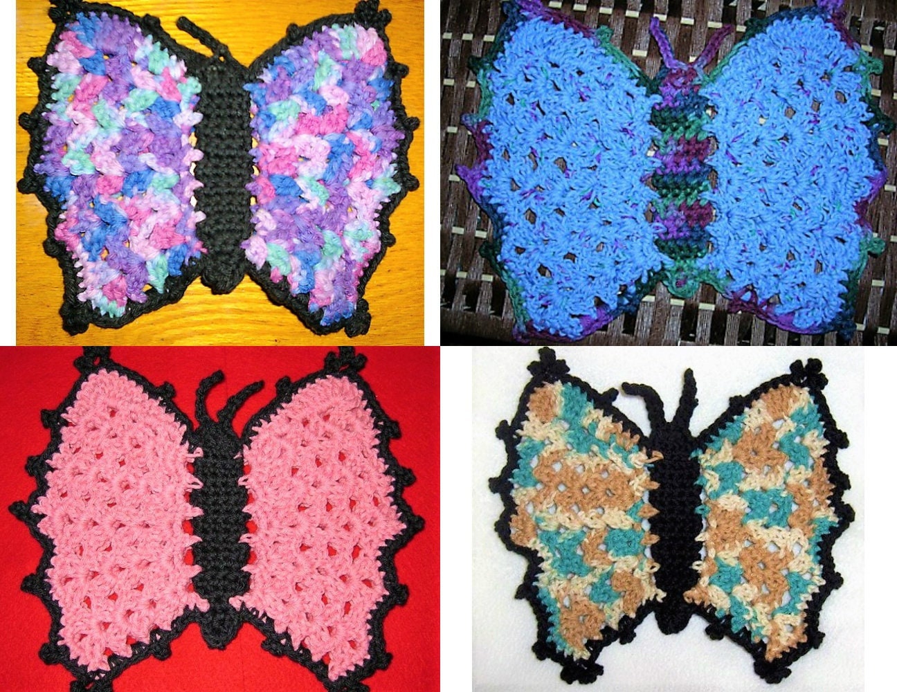 Vintage Crochet Pattern 8" Butterfly Potholders PDF Instant Digital Download Quick Easy Butterflies Pot Holders 10 Ply Variegated