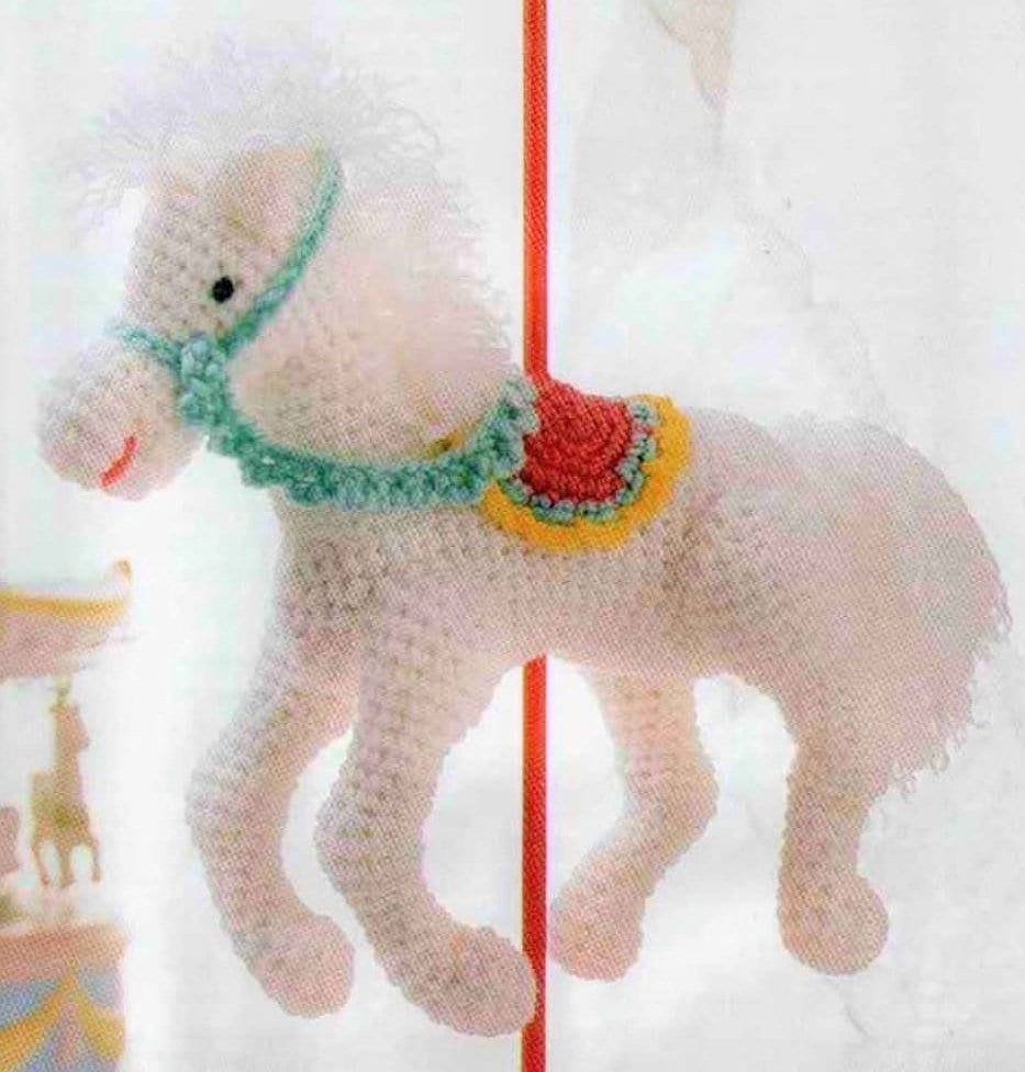 Vintage Crochet Pattern 10" Carnival Carousel Horse PDF Instant Digital Download Plush Merry Go Round Ride Amigurumi 10 Ply