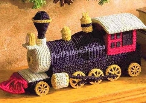 Vintage Crochet Pattern Train Engine Soft Toy 12x4 Inches PDF Instant Digital Download Amigurumi Locomotive Cotton Thread No. 10