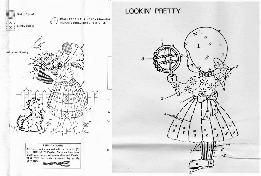 Vintage Crewel Embroidery Patterns Cute Kitsch Girls Old Fashioned Little Ladies PDF Instant Download Mini Stitchery 5x7 Lot of Six Designs