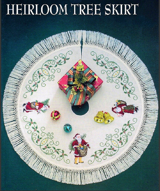 Vintage Cross Stitch Pattern Heirloom Santa Christmas Tree Skirt PDF Instant Digital Download Old World St Nick Holly Scrolls Design