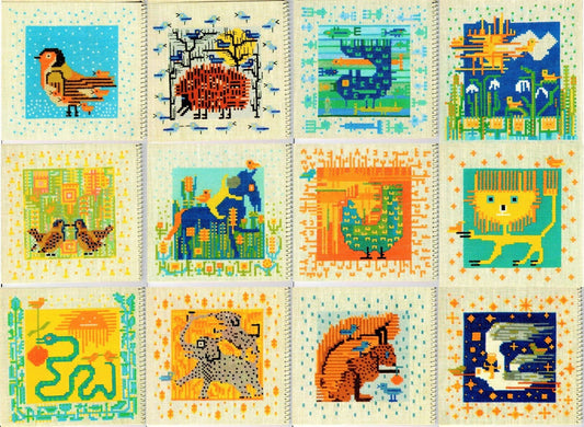 Vintage Cross Stitch Pattern Retro Whimsical Psychedelic Mod Quirky Animals PDF Instant Digital Download 1970s Embroidery 12 Designs