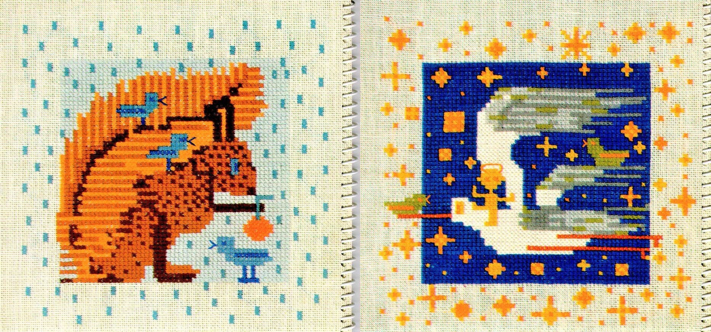 Vintage Cross Stitch Pattern Retro Whimsical Psychedelic Mod Quirky Animals PDF Instant Digital Download 1970s Embroidery 12 Designs