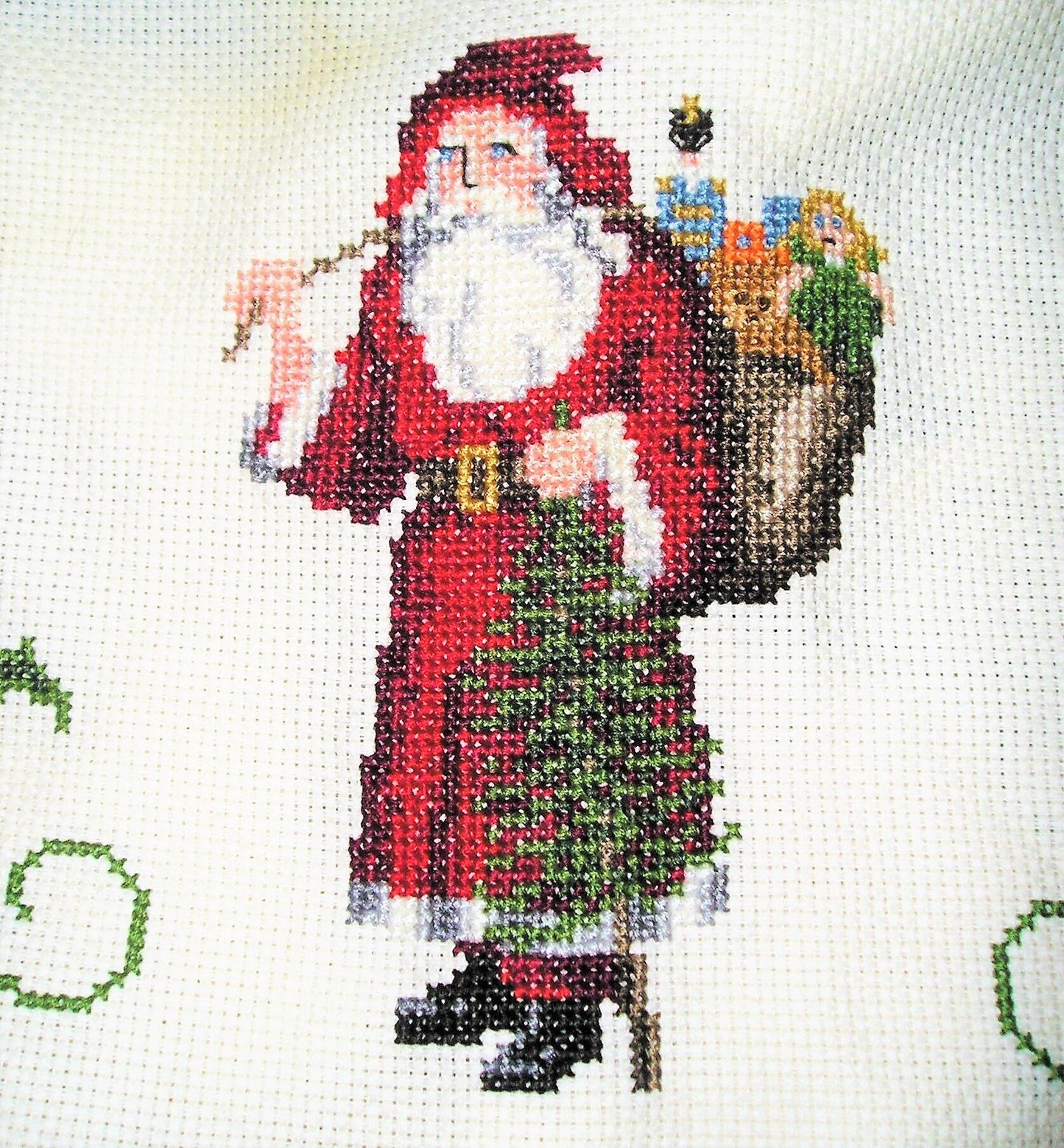 Vintage Cross Stitch Pattern Heirloom Santa Christmas Tree Skirt PDF Instant Digital Download Old World St Nick Holly Scrolls Design