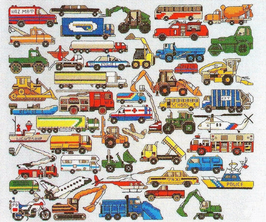 Vintage Cross Stitch Patterns Mini Work Vehicles Motifs PDF Instant Digital Download Embroidery 50 Trucks Machines Boats Planes Designs A1