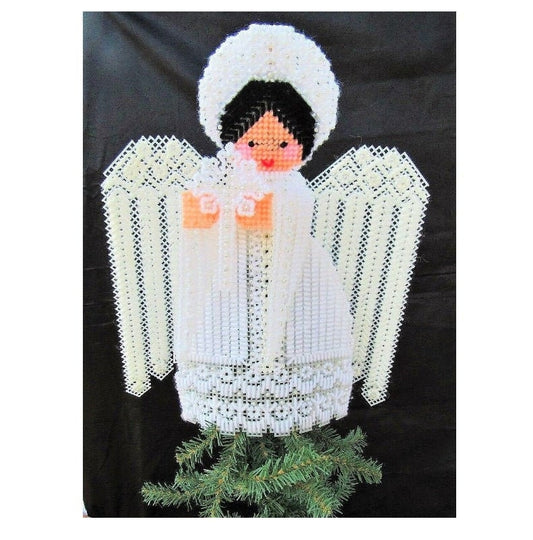Vintage Plastic Canvas Pattern 12" Lacy Angel Christmas Tree Topper PDF Instant Digital Download Tree Top Cute Angel Pearl Beads 7 Count