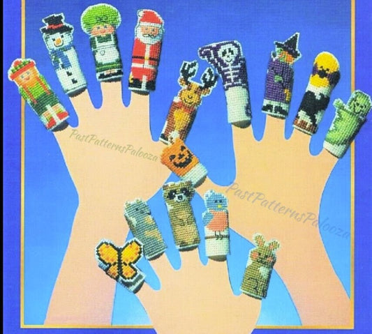 Vintage Cross Stitch Patterns Fabric Holiday Finger Puppets PDF Instant Digital Download Halloween Christmas Forest Animals Circus