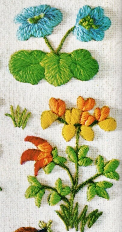 Vintage Crewel Embroidery Pattern Spring Birds Berries Plants Flower Blossoms Stitchery Motifs PDF Instant Digital Download Retro 1970s