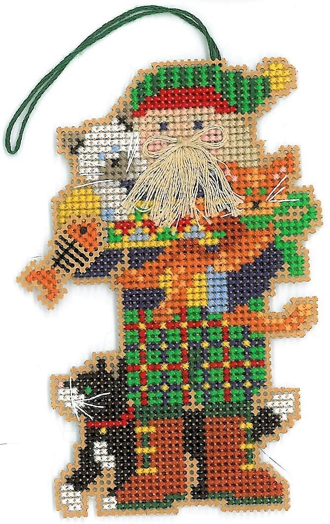 Vintage Cross Stitch Pattern 5" Cat Lover Feline Santa Claus Ornament PDF Instant Digital Download Christmas Tree Trim Perforated Paper