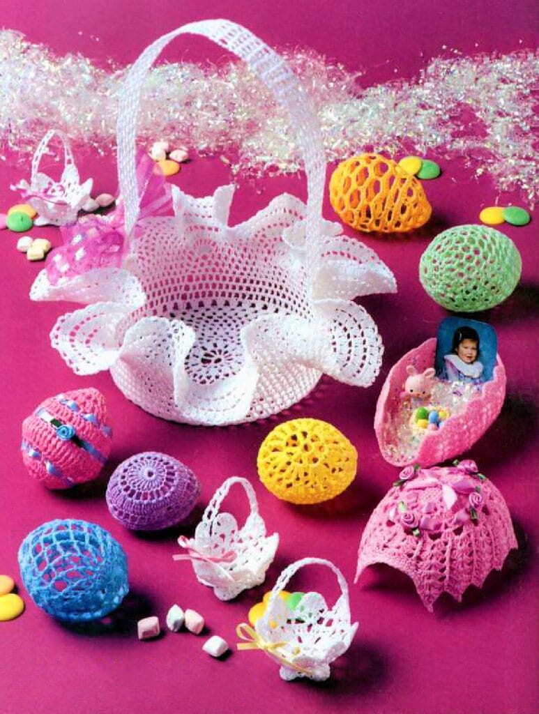 Vintage Thread Crochet Pattern Lace Thread Crochet Easter Eggs Ruffled Basket and Nut Cups PDF Instant Digital Download