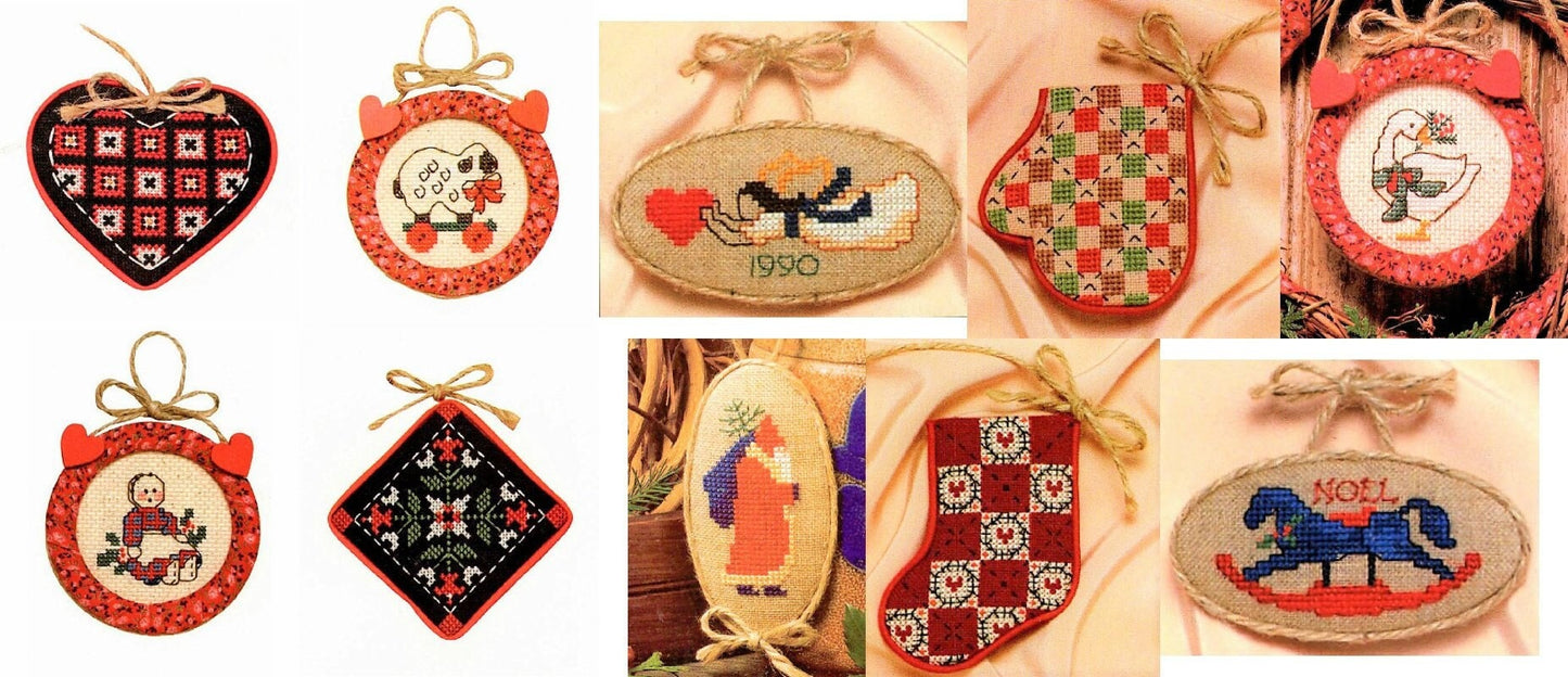 Vintage Cross Stitch Pattern 2-4" Mini Country Christmas Ornaments PDF Instant Digital Download 10 Primitive Folk Art Designs