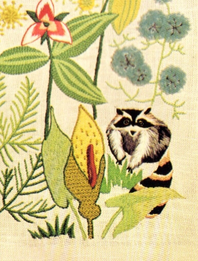 Vintage Crewel Embroidery Pattern Woodland Plants Animals Botanical Insects Ecosystem Motifs PDF Instant Digital Download
