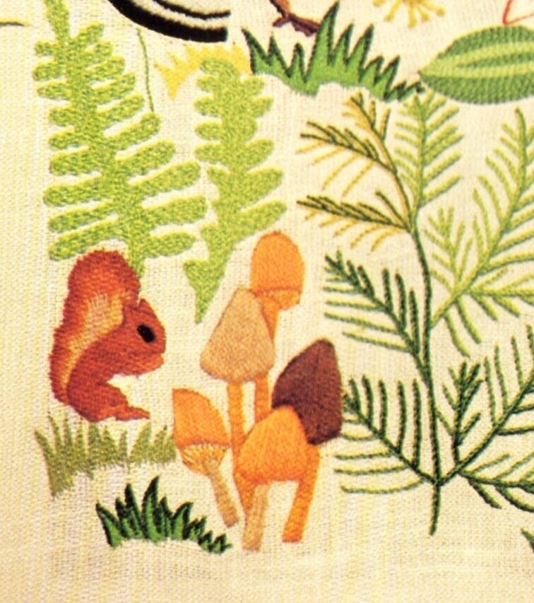 Vintage Crewel Embroidery Pattern Woodland Plants Animals Botanical Insects Ecosystem Motifs PDF Instant Digital Download