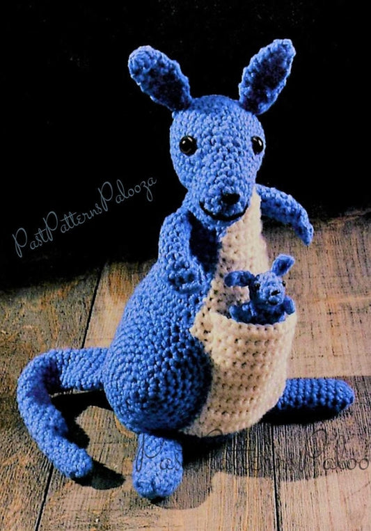Vintage Crochet Pattern 10" Cute Mama and Baby Kangaroo PDF Instant Digital Download Australian Amigurumi Plush Soft Toy 4 Ply