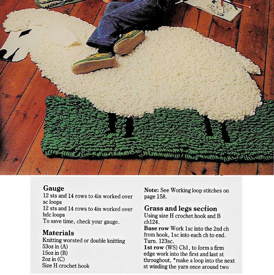 Vintage Crochet Pattern Childs Loopy Lamb Sheep Rug PDF Instant Digital Download Wooly Sheepskin Playmat 10 Ply or DK