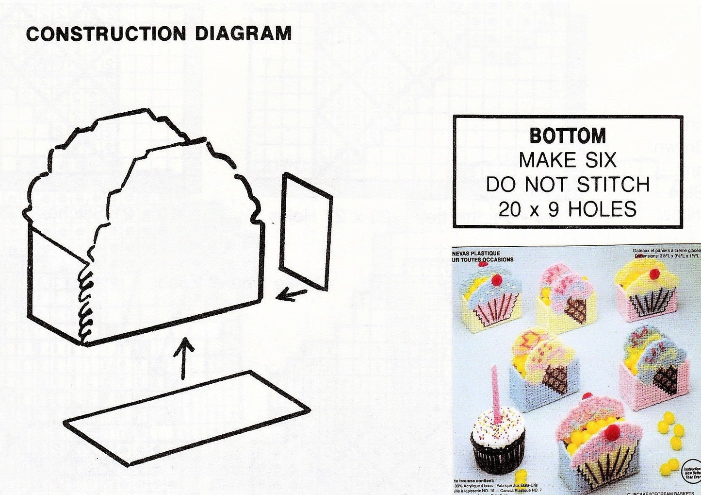 Vintage Plastic Canvas Patterns 3.5" Mini Cupcake and Ice Cream Treat Holder Baskets PDF Instant Digital Download Birthday Party Shower