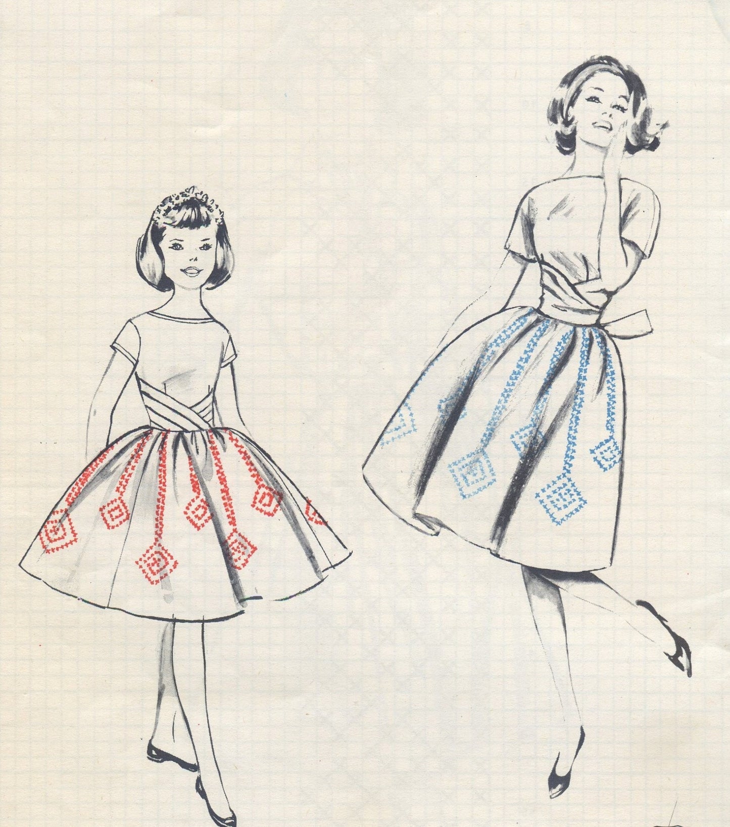 Vintage Cross Stitch Patterns Designs for Ginghams c. 1961 Printable PDF Instant Digital Download 15 Retro Embroidery Designs Fabric Borders