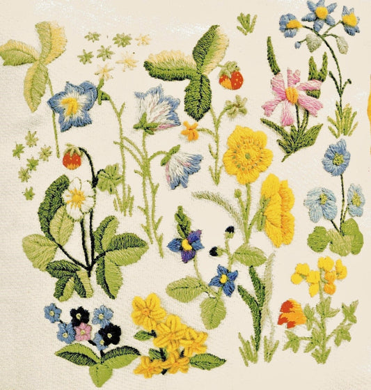 Vintage Crewel Embroidery Pattern Field Flowers Woodland Wildflowers Foliage Berries Blossoms Needlepoint PDF Instant Digital Download