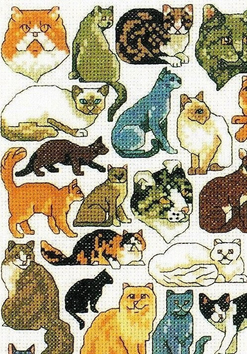 Vintage Cross Stitch Patterns Mini Kitty Cat Motifs PDF Instant Digital Download Embroidery 56 Purebred Cat Breeds Designs A1