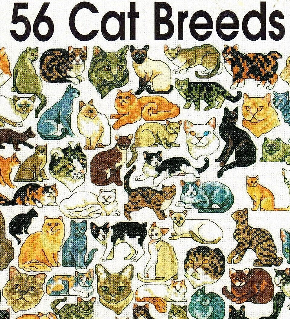 Vintage Cross Stitch Patterns Mini Kitty Cat Motifs PDF Instant Digital Download Embroidery 56 Purebred Cat Breeds Designs A1