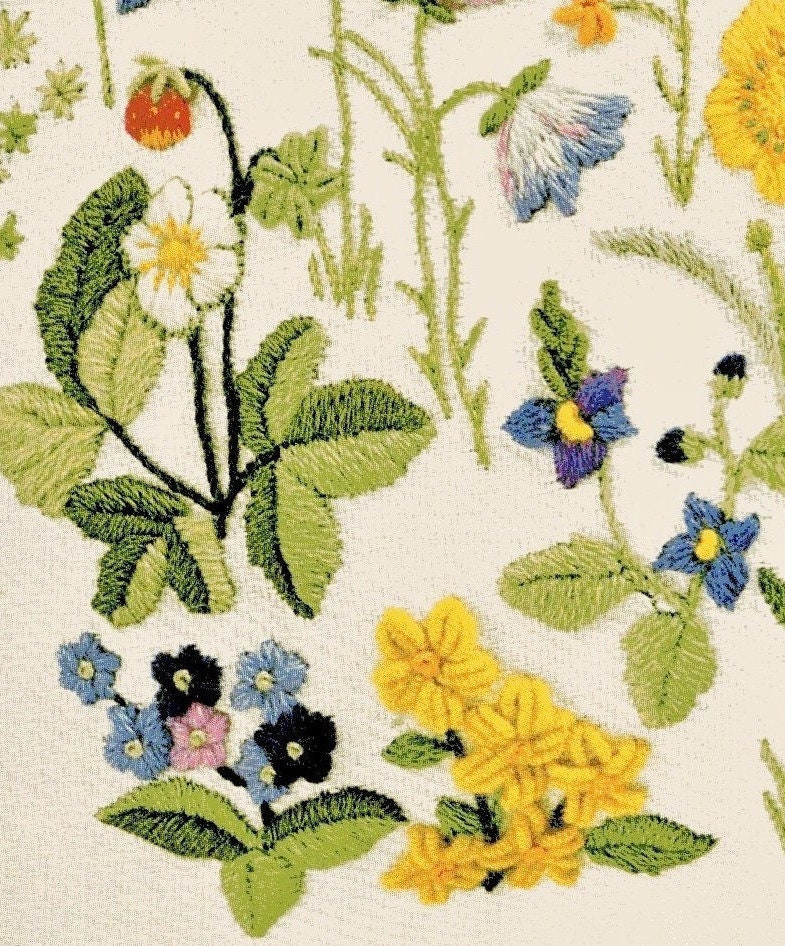 Vintage Crewel Embroidery Pattern Field Flowers Woodland Wildflowers Foliage Berries Blossoms Needlepoint PDF Instant Digital Download