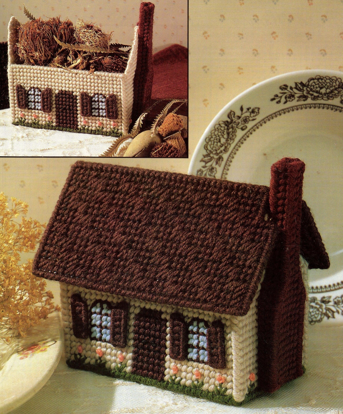 Vintage Plastic Canvas English Cottages Houses Patterns PDF Instant Digital Download 9 Designs Recipe Holders Potpourri Containers 7 Mesh