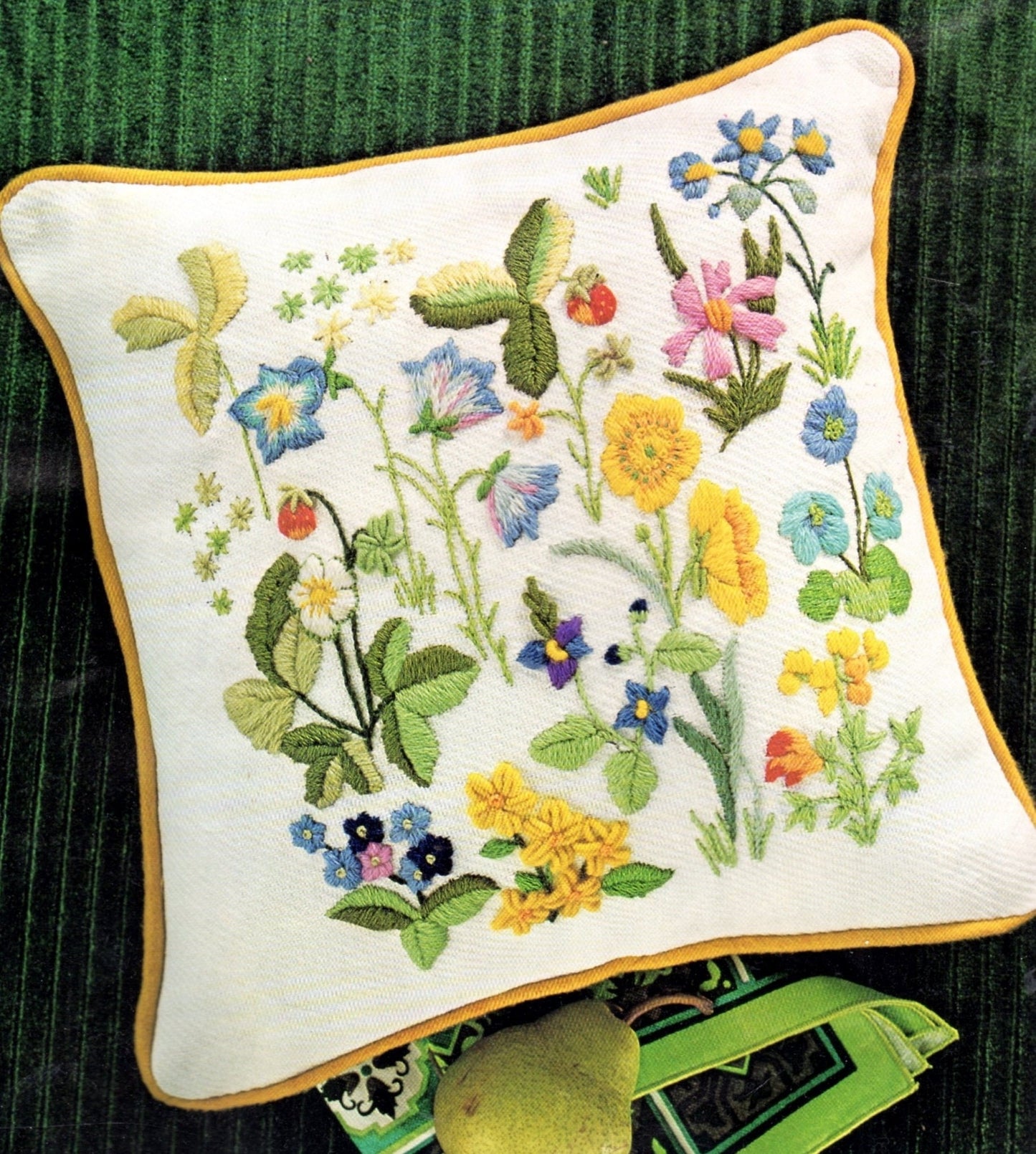 Vintage Crewel Embroidery Pattern Field Flowers Woodland Wildflowers Foliage Berries Blossoms Needlepoint PDF Instant Digital Download