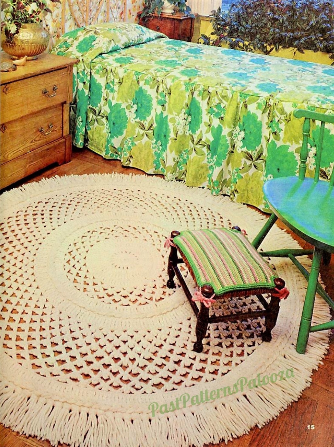 Vintage Crochet Pattern 5' Round Irish Crochet Area Rug PDF Instant Digital Download Pretty Mesh Lace & Braided Fringed Rug