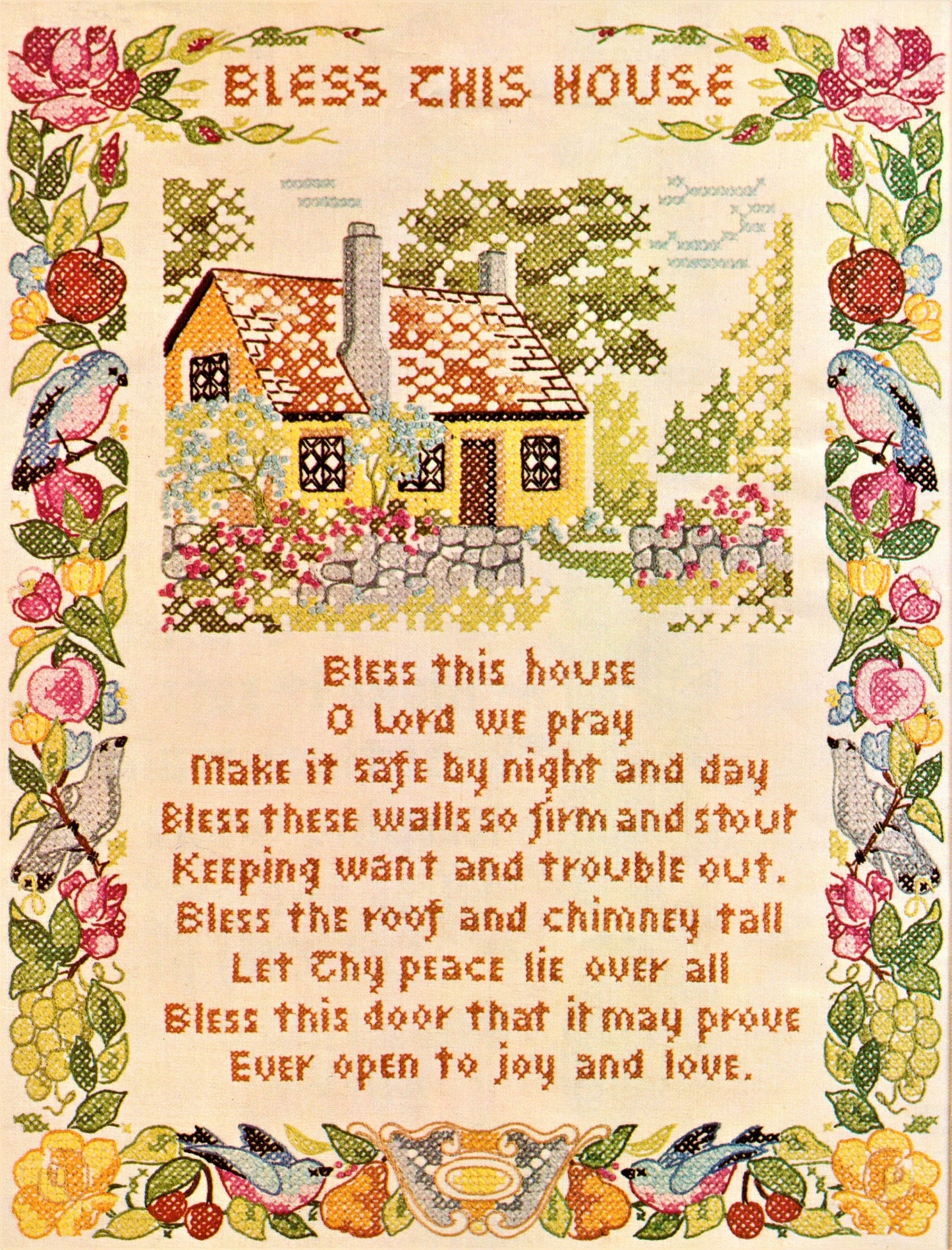 Vintage Cross Stitch Pattern Bless This House Prayer PDF Instant Digital Download Embroidery Needlepoint Home Blessings 12x14