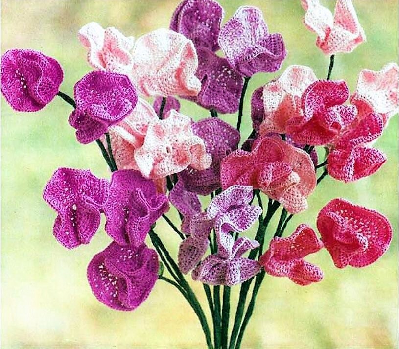 Vintage Crochet Pattern Roses & Sweet Peas Flowers PDF Instant Digital Download Artificial Wired Floral Arrangement Bouquet Crochet Cotton