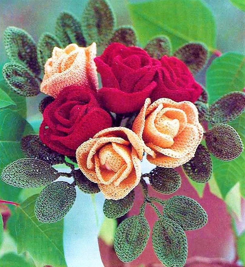 Vintage Crochet Pattern Roses & Sweet Peas Flowers PDF Instant Digital Download Artificial Wired Floral Arrangement Bouquet Crochet Cotton