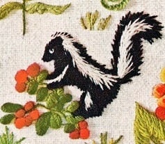 Vintage Crewel Embroidery Pattern Woodland Animals Berries Flower Blossoms Forest Friends Stitchery PDF Instant Digital Download