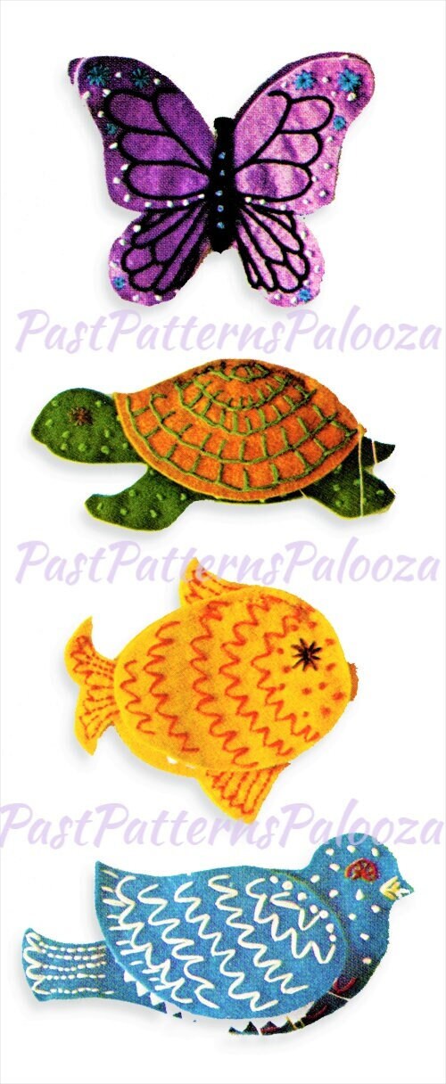 Vintage Sewing Pattern Cute Kitsch Felt Animal Needle Book Cases PDF Instant Digital Download Embroidered Fish Bird Butterfly Turtle Holders