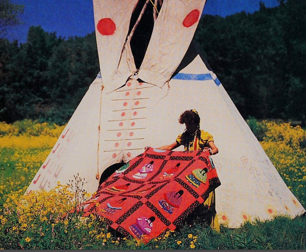 Vintage Sewing Pattern Native American Little Indian Girls Bed Quilt PDF Instant Digital Download Patchwork Applique Block Sunbonnet Variant
