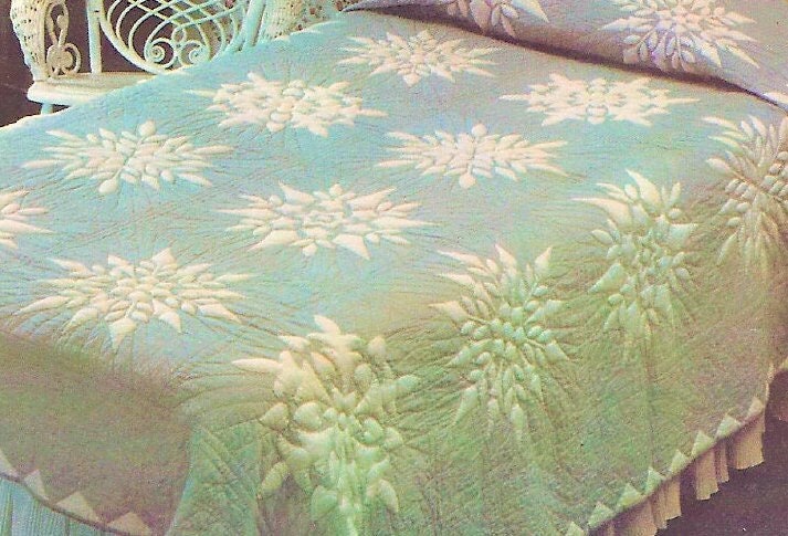 Vintage Sewing Pattern Snowflake Bed Quilt Instant Digital Download Appliqued Snowflakes 4 Designs Sewn Winter Theme Bedspread 92x77