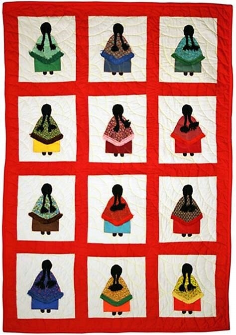 Vintage Sewing Pattern Native American Little Indian Girls Bed Quilt PDF Instant Digital Download Patchwork Applique Block Sunbonnet Variant