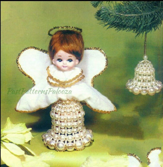 Vintage Christmas Beading Pattern 10" Pearl Bead Angel Tree Topper & Pearl Bell Ornament PDF Instant Digital Download Beaded Tree Trim Craft