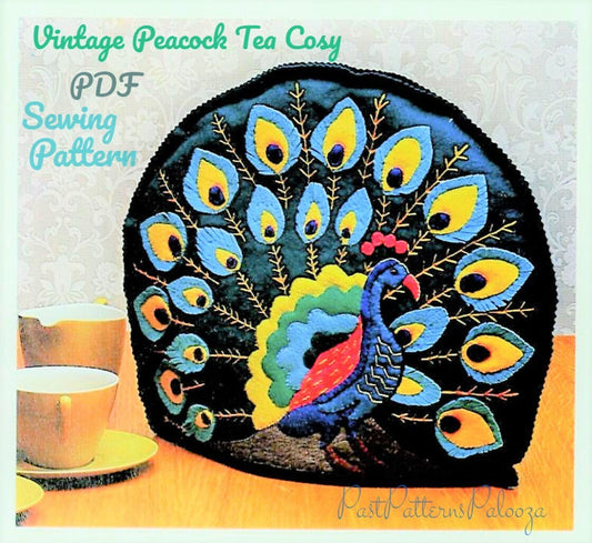 Vintage Sewing Pattern Peacock Tea Cosy Felt Applique Tea Pot Cover Cozy PDF Instant Digital Download Exotic Bird Embroidery