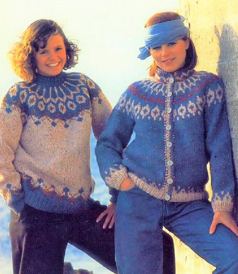 Vintage Knitting Pattern Nordic Icelandic Knit Wool Sweaters Pullover & Cardigan PDF Instant Digital Download Womens Mens Fair Isle Fairisle