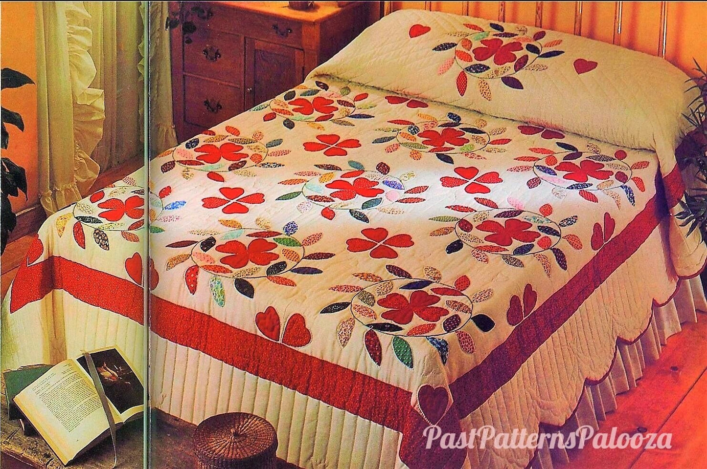 Vintage Sewing Pattern Bridal Wreath Bed Quilt PDF Instant Digital Download Hearts Flowers Applique Bedspread Traditional Wedding Gift