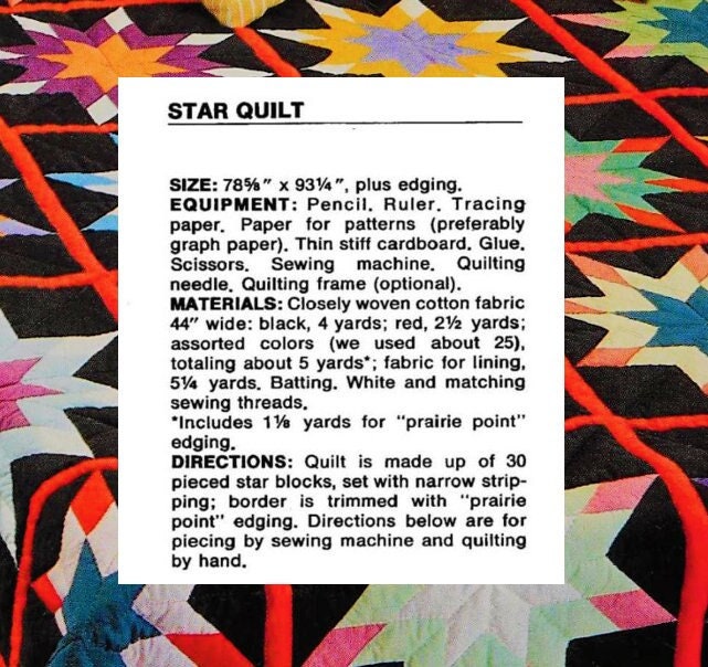 Vintage Sewing Pattern Classic Star Bed Quilt PDF Instant Digital Download Pretty Pieced Diamonds Bedspread Prairie Point Edge