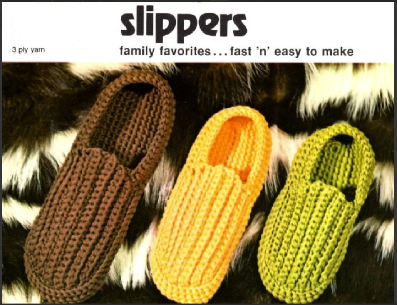 Vintage Crochet Pattern Ribbed Family Slipper Shoes PDF Instant Digital Download Retro Womens Mens Kids House Slippers 3 Ply