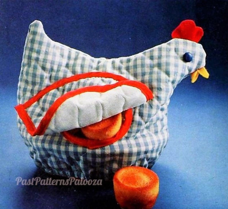 Vintage Sewing Pattern Henny Penny Bun Warmer Gingham Chicken Hen Bread Basket Cover PDF Instant Digital Download Country Farmhouse Chic